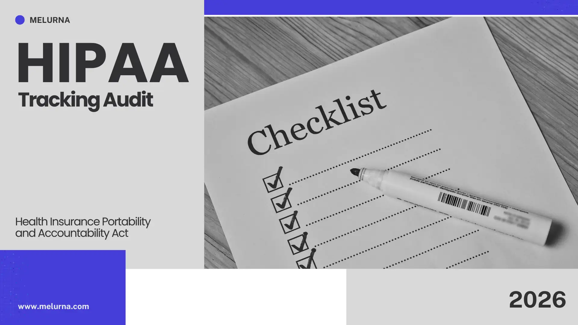 Melurna HIPAA tracking audit checklist cover showing a healthcare privacy compliance checklist and HIPAA tracking audit guide.