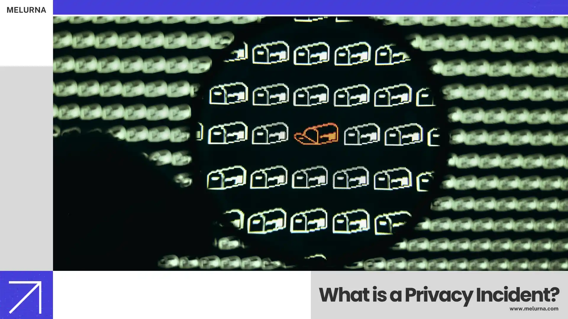 Privacy incident cover slide featuring a blurred digital display and the title “What is a Privacy Incident?